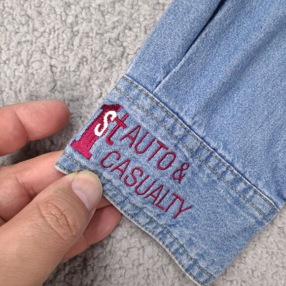 VTG Peregrine Bay Denim Shirt Mens Small Blue WRC Group Button Up Long Sleeve - Picture 6 of 15